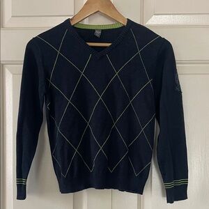 Zara Navy Blue Sweater with Neon Green Argyle size 140